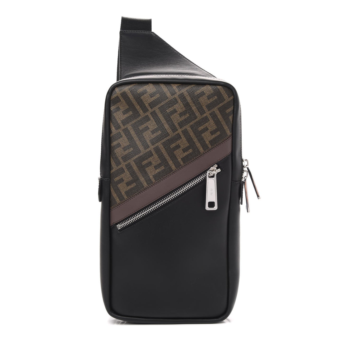 Glazed Fabric Vitello Liberty FF 1974 Diagonal Sling Bag Tobacco Moresco Black