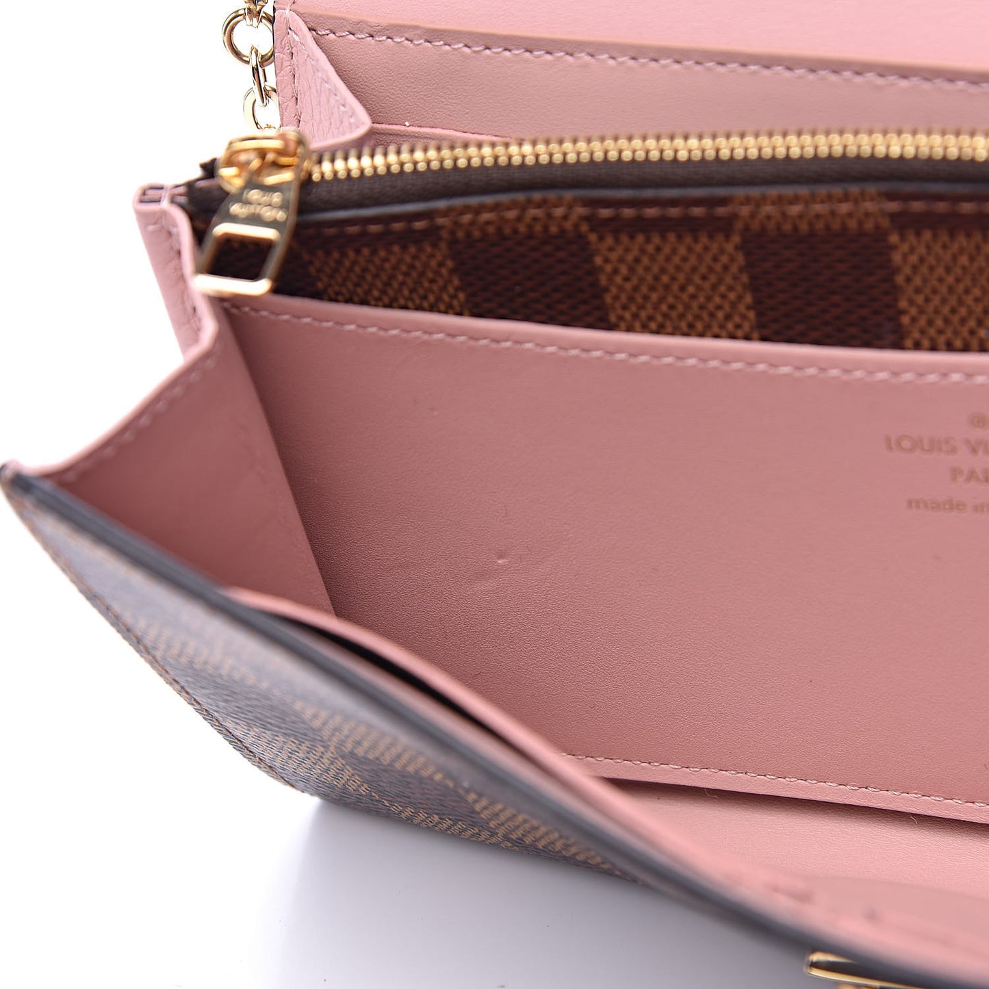 Damier Ebene Croisette Chain Wallet Rose Ballerine