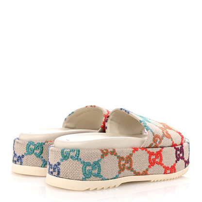 Gucci Linen Psychedelic Mini GG Monogram Angelina Platform 55mm Slide Sandals 37 Multicolor 5 of 10