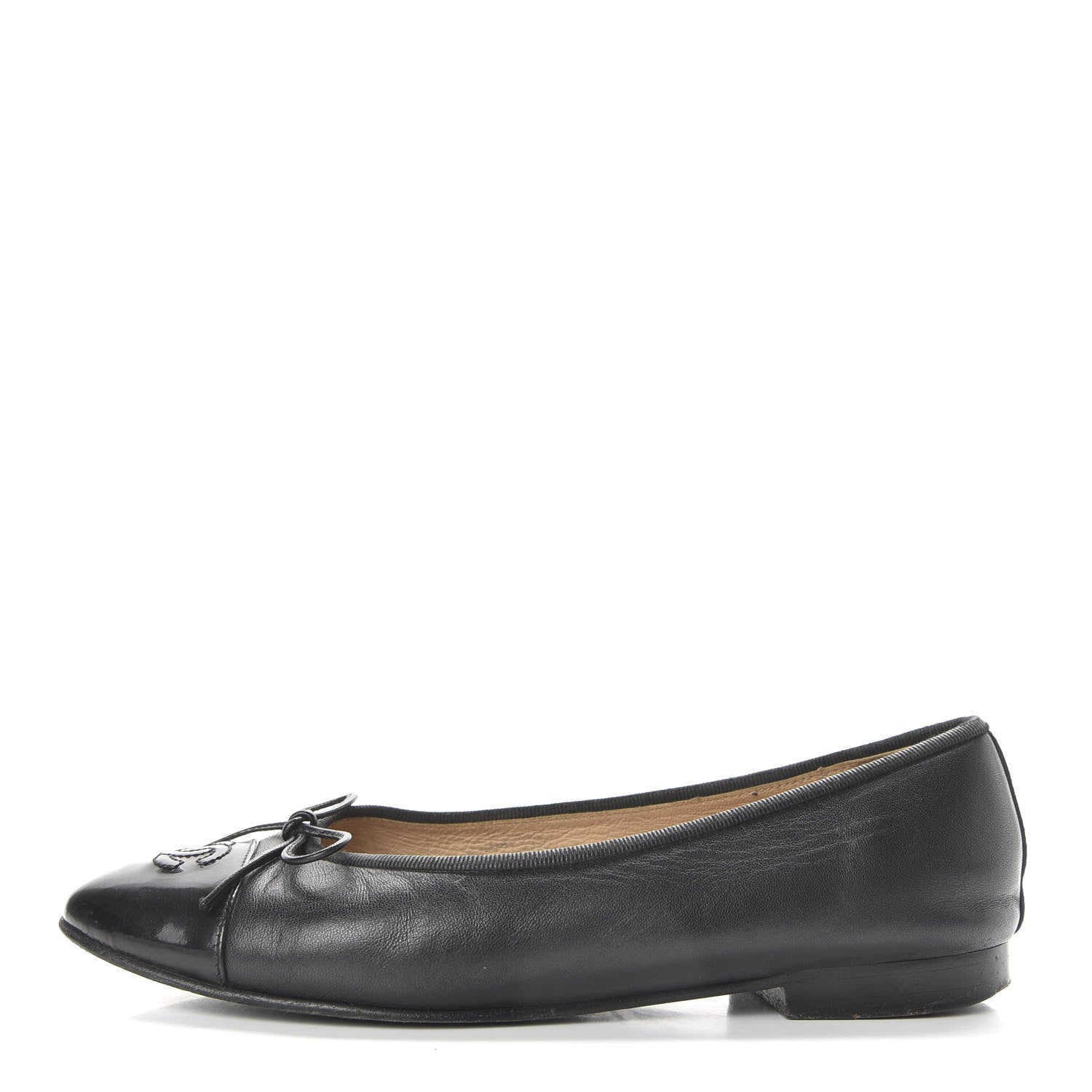 Chanel Lambskin Patent Cap Toe Ballerina Flats 37.5 Black 1 of 11