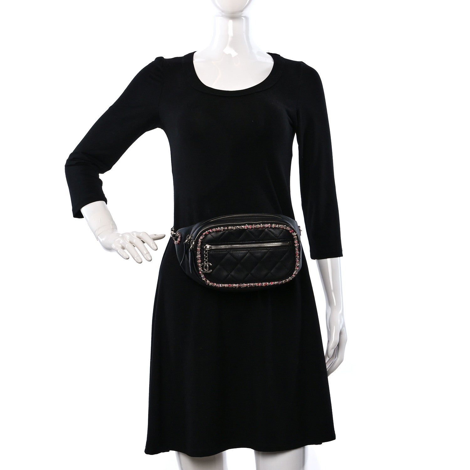 Chanel Lambskin Tweed Quilted Elegant Trim Waist Belt Bag Black 3 of 10
