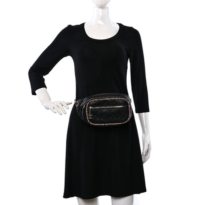 Chanel Lambskin Tweed Quilted Elegant Trim Waist Belt Bag Black 3 of 10
