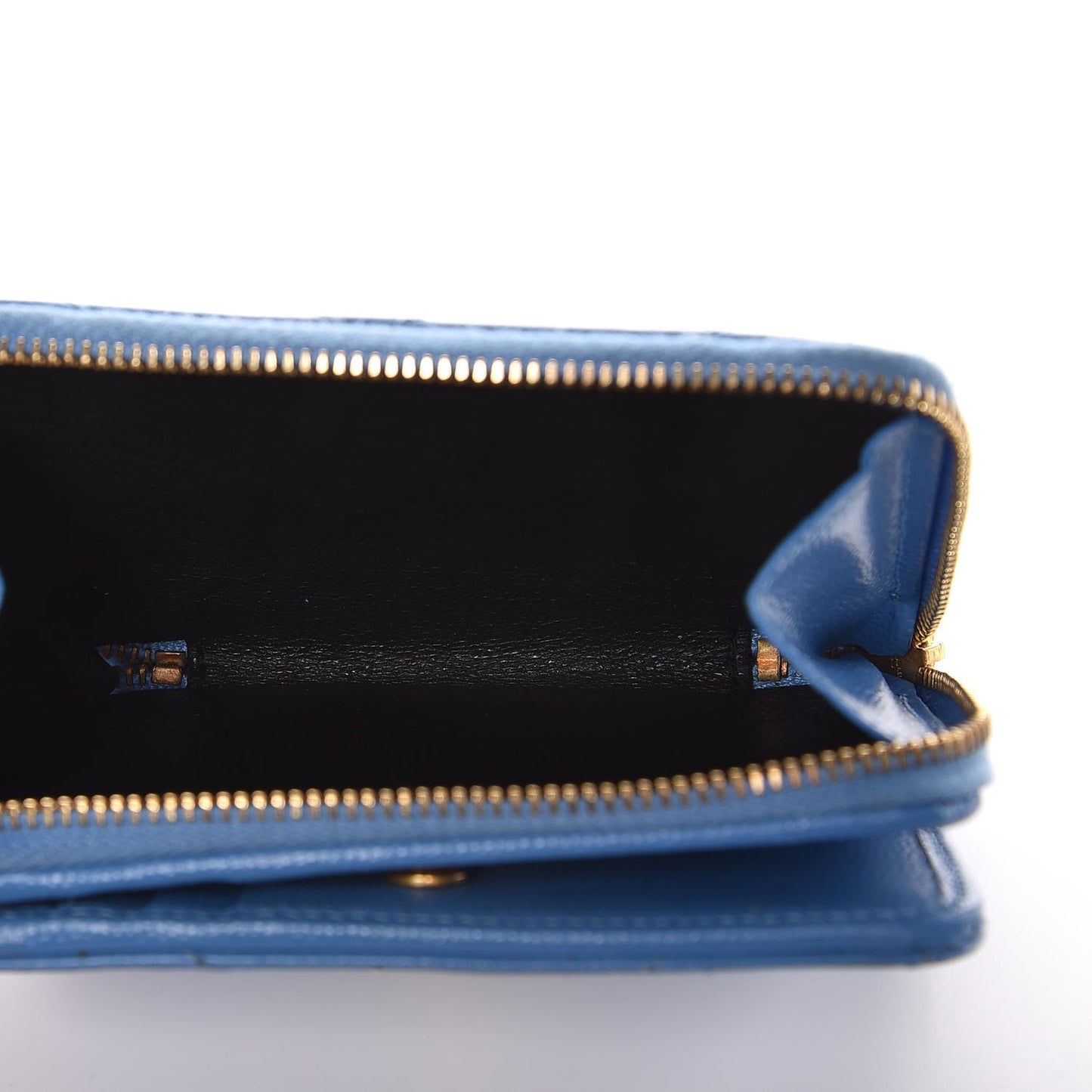 Grain De Poudre Matelasse Chevron Monogram Compact Zip Around Wallet Blue Clair