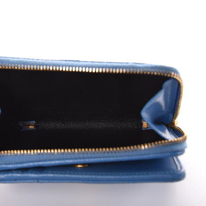 Saint Laurent Grain De Poudre Matelasse Chevron Monogram Compact Zip Around Wallet Blue Clair 5 of 8