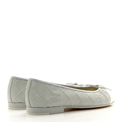 Chanel Lambskin Patent Double Stitched CC Cap Toe Ballerina Flats 37.5 Grey 4 of 9