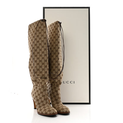 Gucci Monogram Malaga Kid Lisa Mid Heel Boots 37.5 Beige Ebony 10 of 10