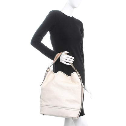 Burberry Calfskin Stripe Bucket Hobo Bag Off White 2 of 19