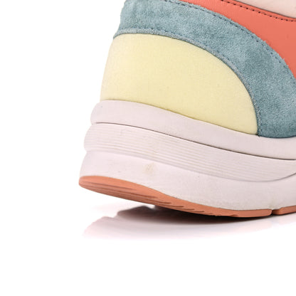 Chanel Nylon Lambskin Suede Calfskin CC Sneakers 38.5 Coral Light Blue White 15 of 18