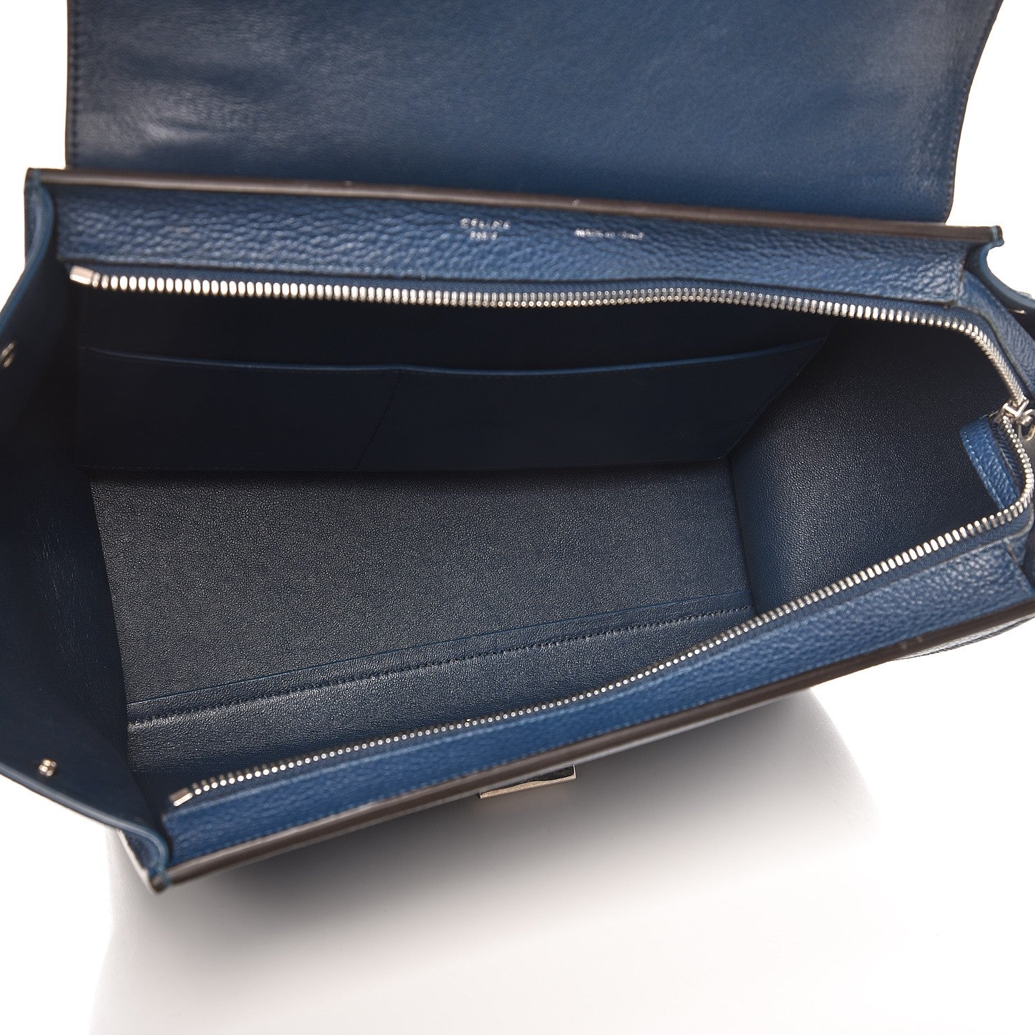 Celine Drummed Calfskin Suede Small Trapeze Ocean Blue 6 of 9