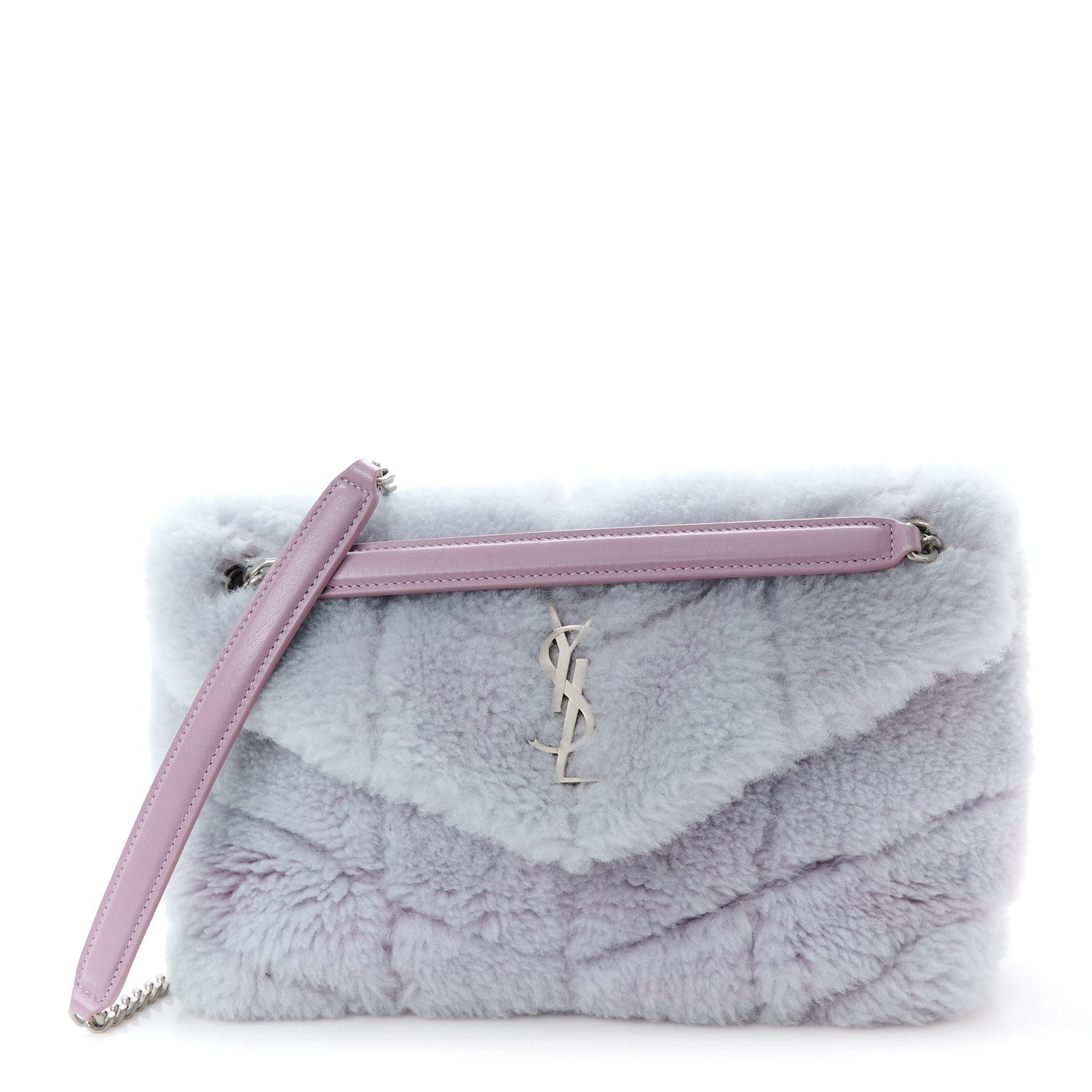 Saint Laurent Merino Shearling Lambskin Quilted Small Loulou Puffer Monogram Chain Satchel Lila 1 of 11