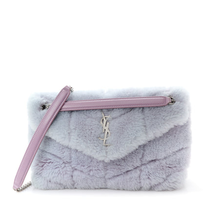 Saint Laurent Merino Shearling Lambskin Quilted Small Loulou Puffer Monogram Chain Satchel Lila 1 of 11