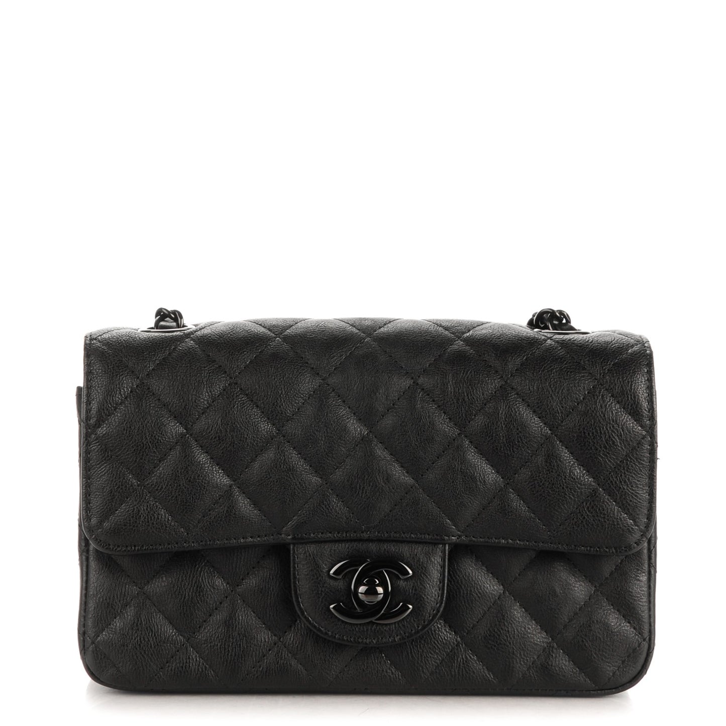 Crumpled Calfskin Quilted Mini Rectangular Flap So Black
