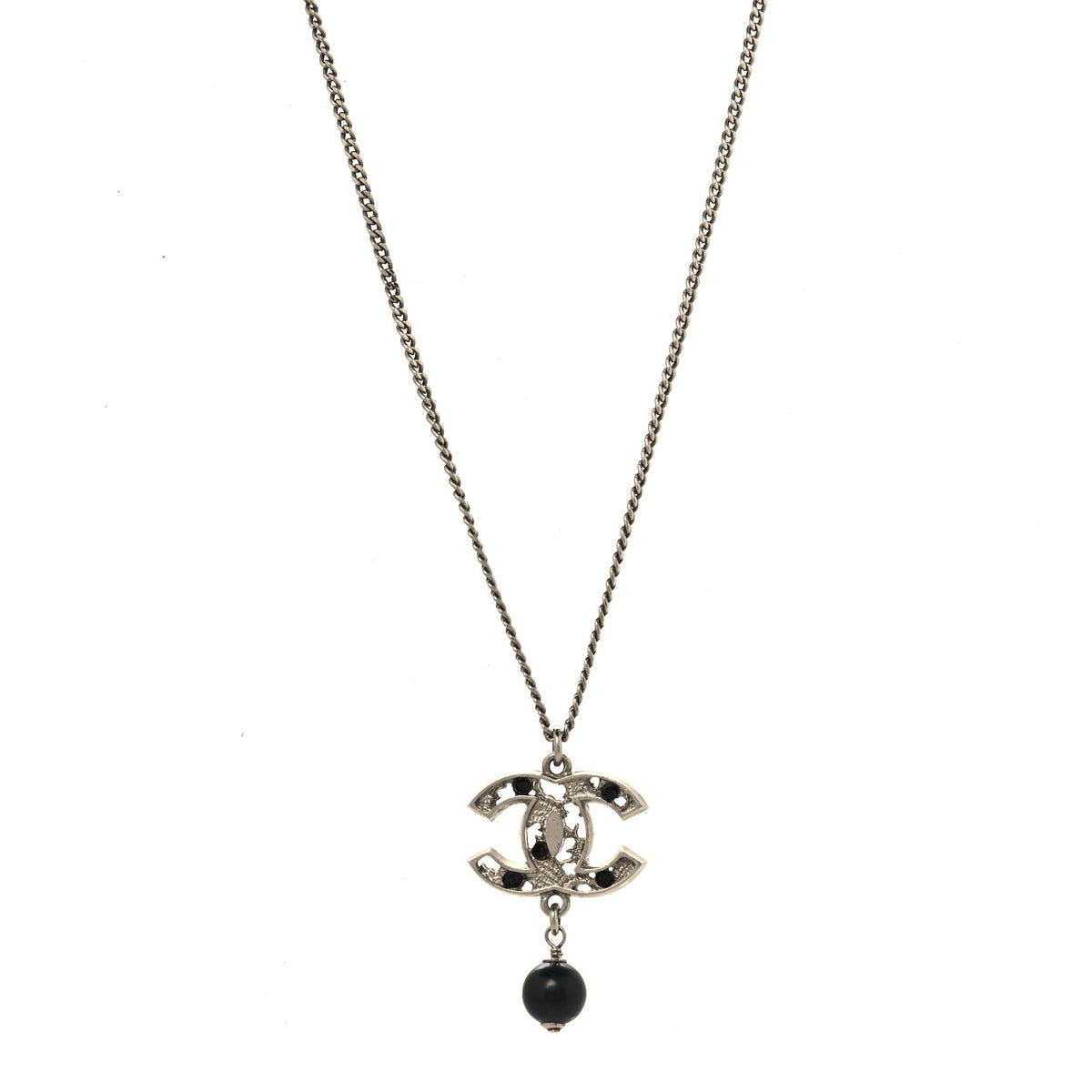 Chanel Ruthenium Crytsal CC Bead Drop Necklace Black 1 of 6