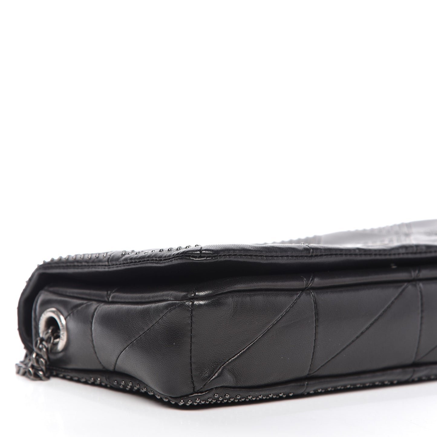 Lambskin Patchwork Micro Stud Monogram Medium Jamie Baguette Black