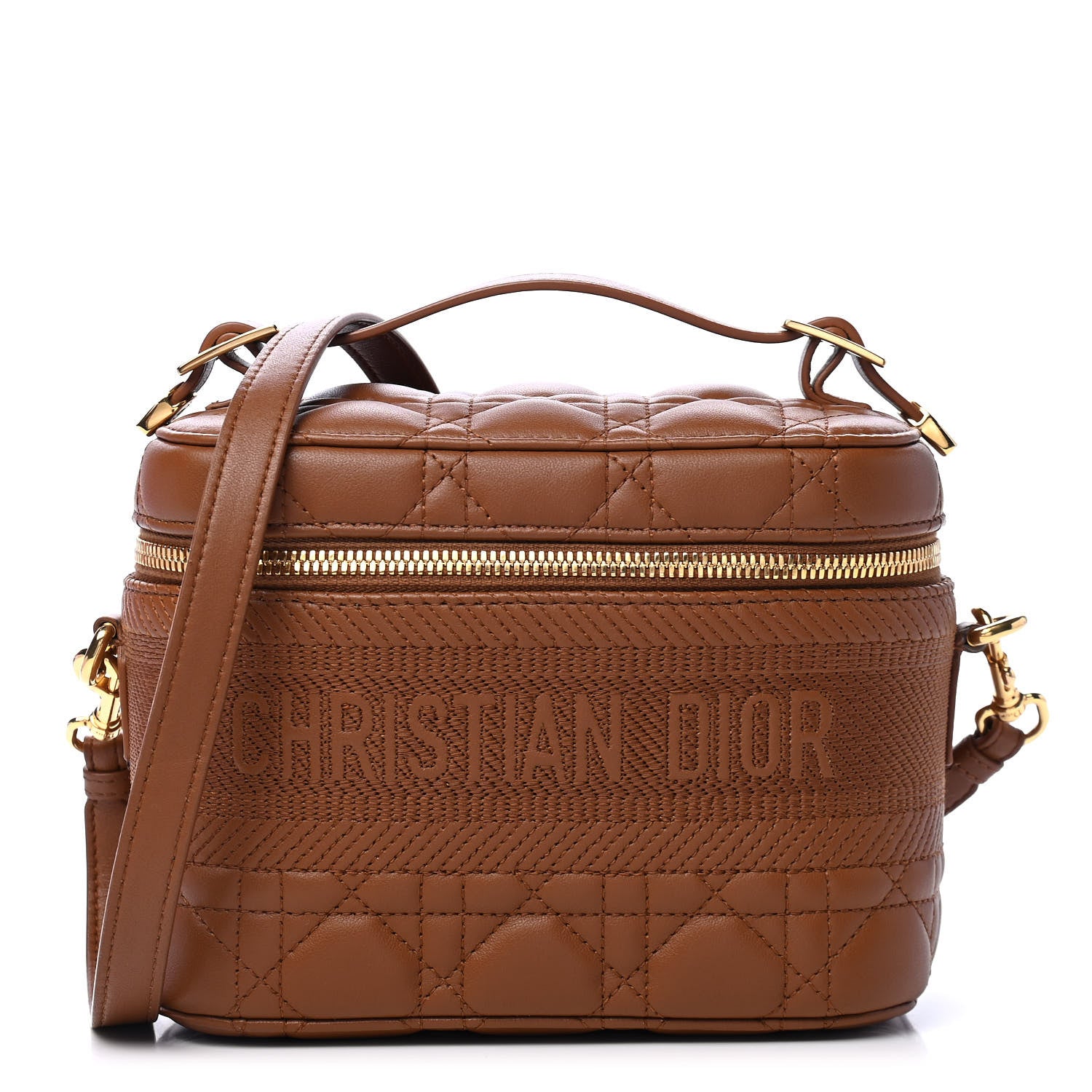 Christian Dior Lambskin Cannage Small Diortravel Vanity Case Cognac 1 of 5