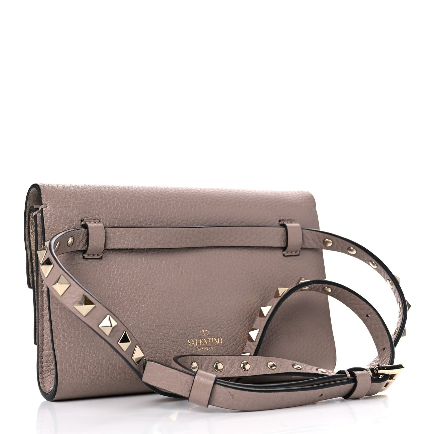 Grainy Calfskin Rockstud Double Flap Crossbody Bag Poudre