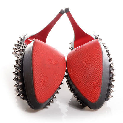 Christian Louboutin Calfskin Lady Peep Spikes VIP 150 Pumps 41 Black Silver 5 of 10
