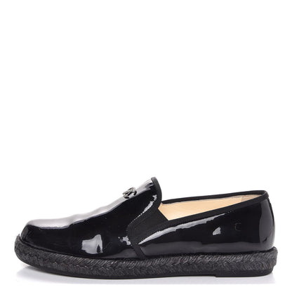 Chanel Patent Calfskin CC Mocassin Loafer Espadrilles 37 Black 1 of 10