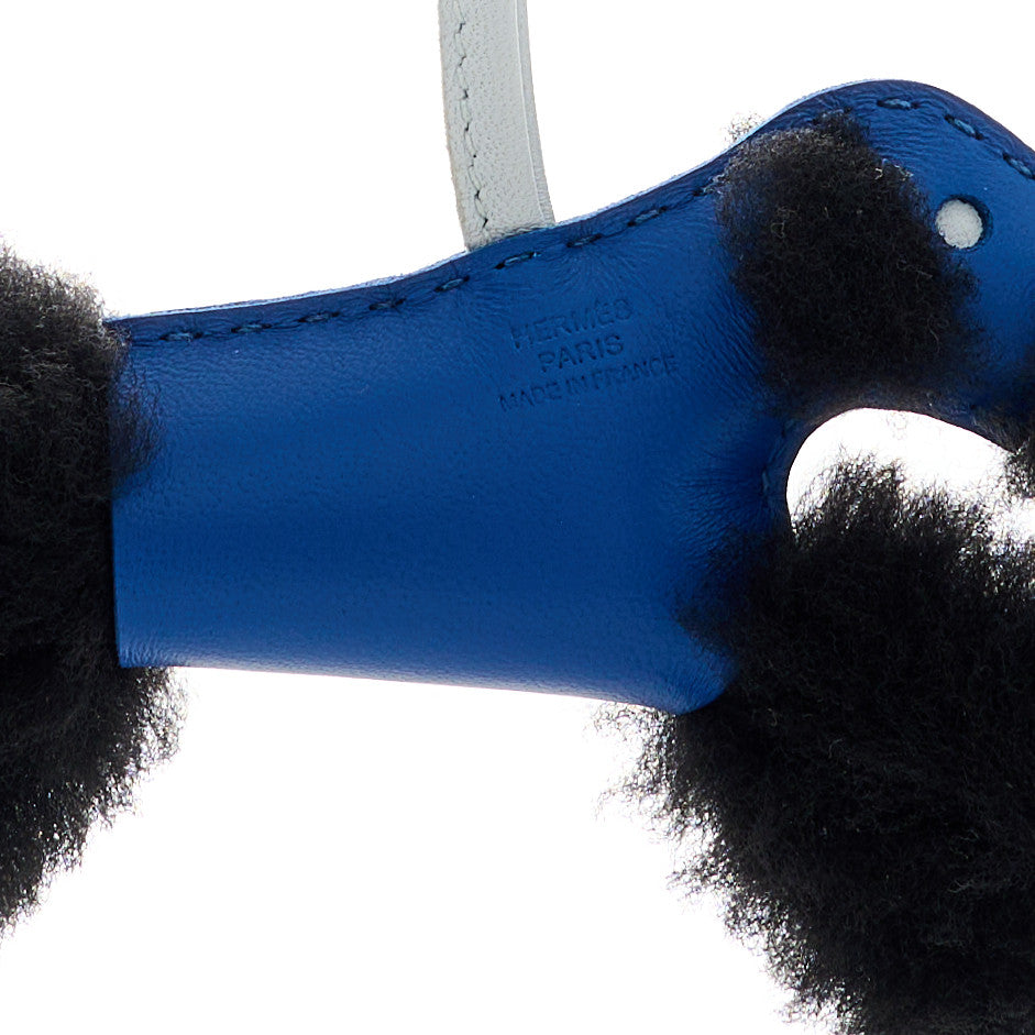 Hermes Milo Lambskin Shearling Budy Charm Bleu Saphir Black Bleu Brume 3 of 4