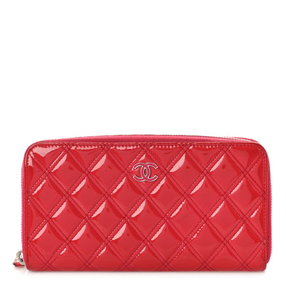 Chanel Patent Quilted Double Stitched Zip Around Wallet Pink 1 of 15