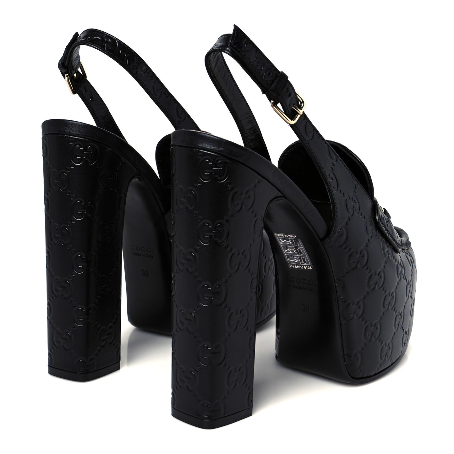 Guccissima Horsebit Platform 70/160mm Slingback Mules 39 Black