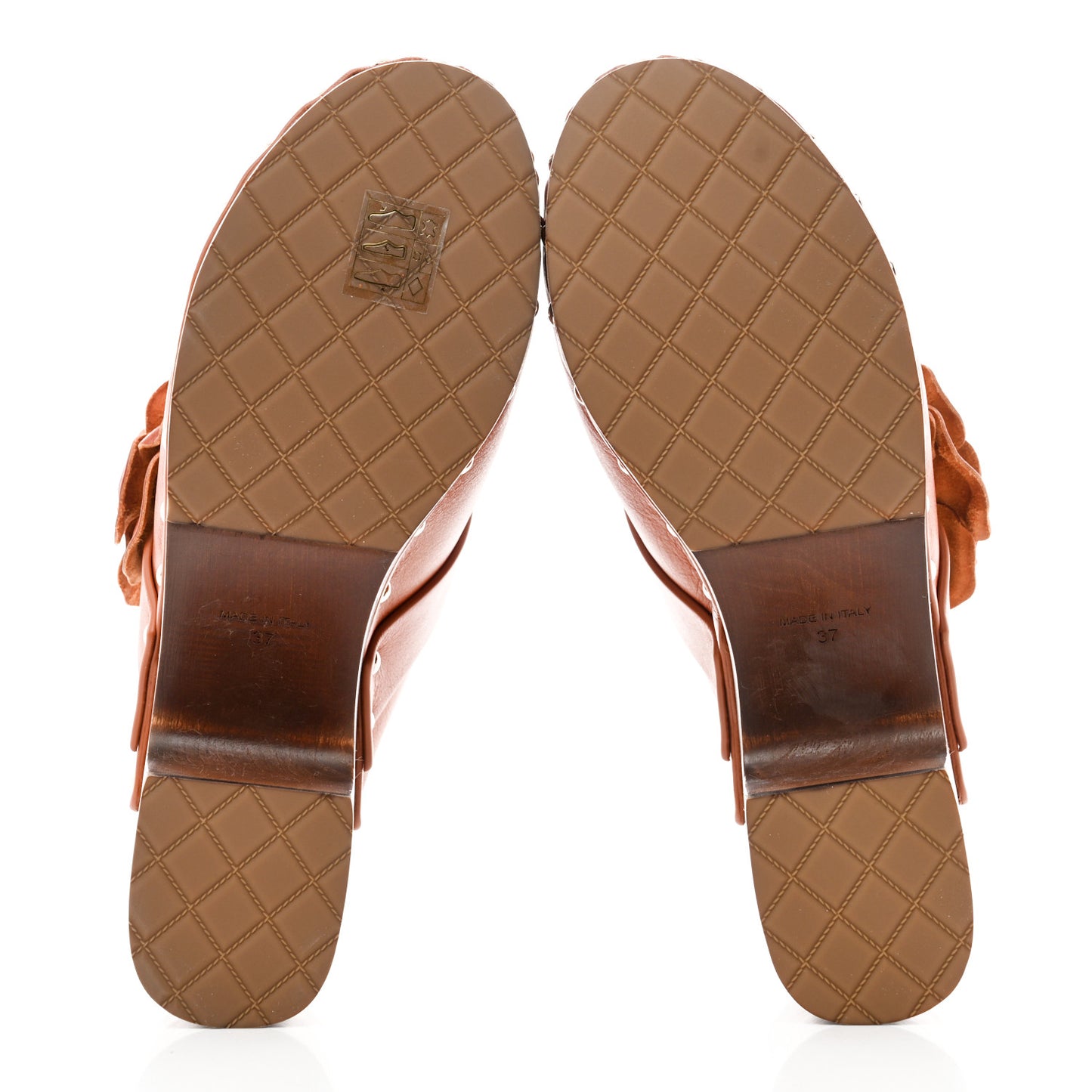 Calfskin Camellia Clogs 37 Brown
