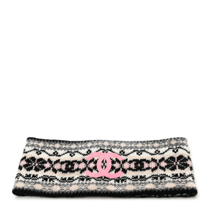 Chanel Cashmere CC Headband Black Dark Grey Ecru Pink 1 of 5