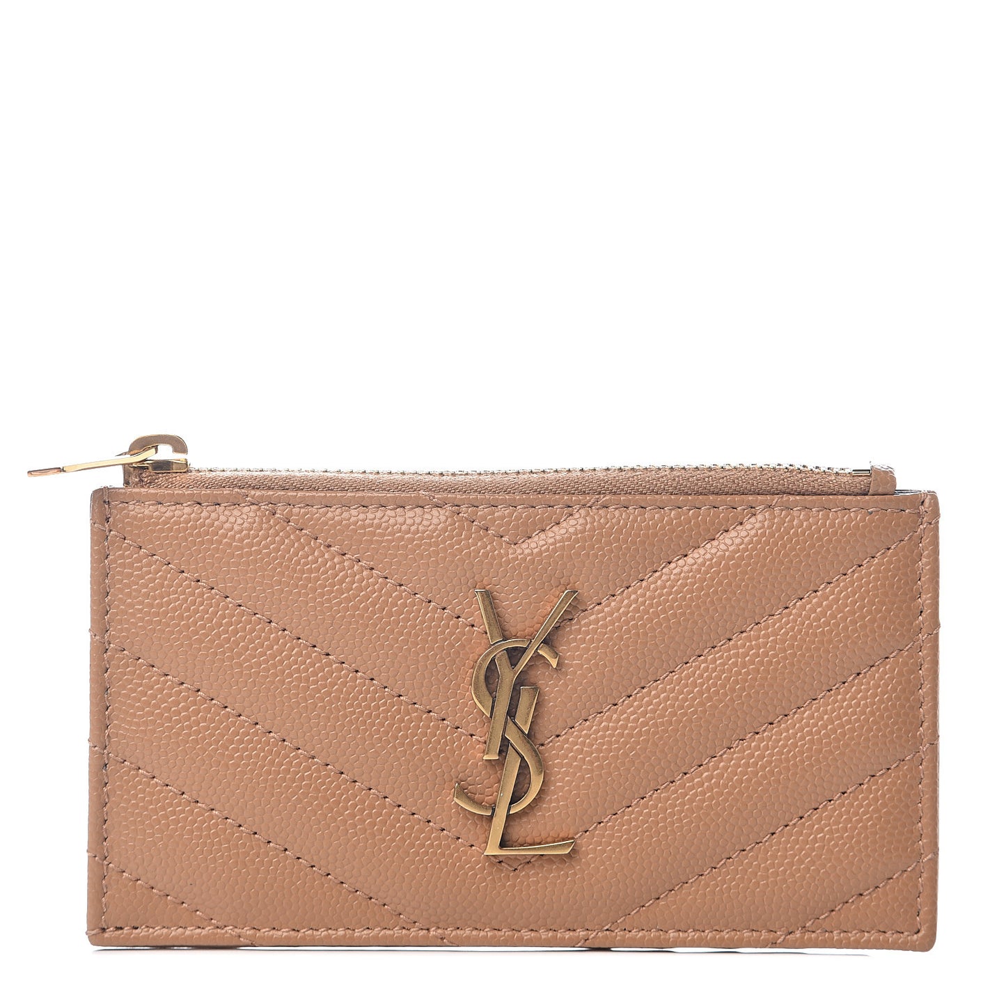Grain De Poudre Matelasse Chevron Monogram Fragments Zippered Card Case Cork