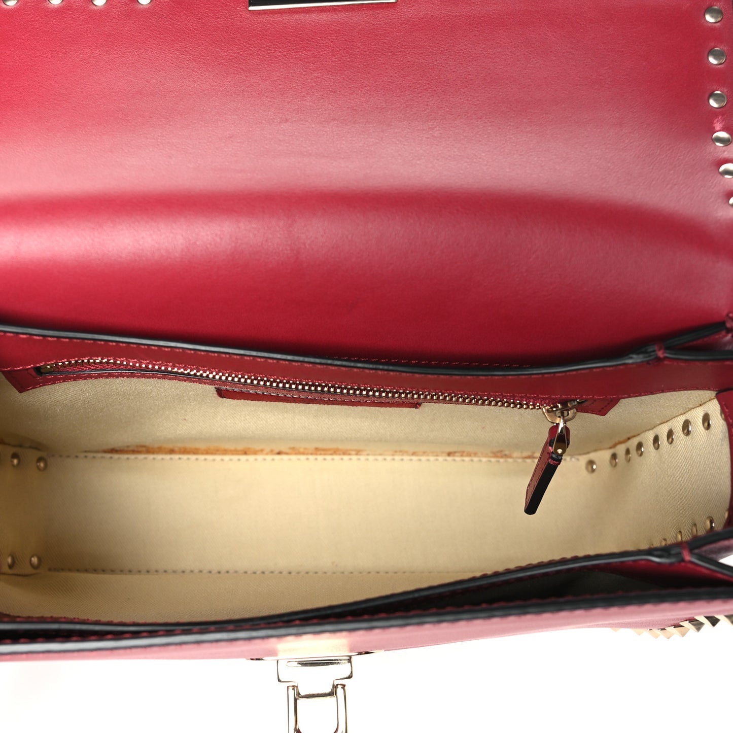 Vitello Medium Rockstud Flap Saddle Bag Scarlet