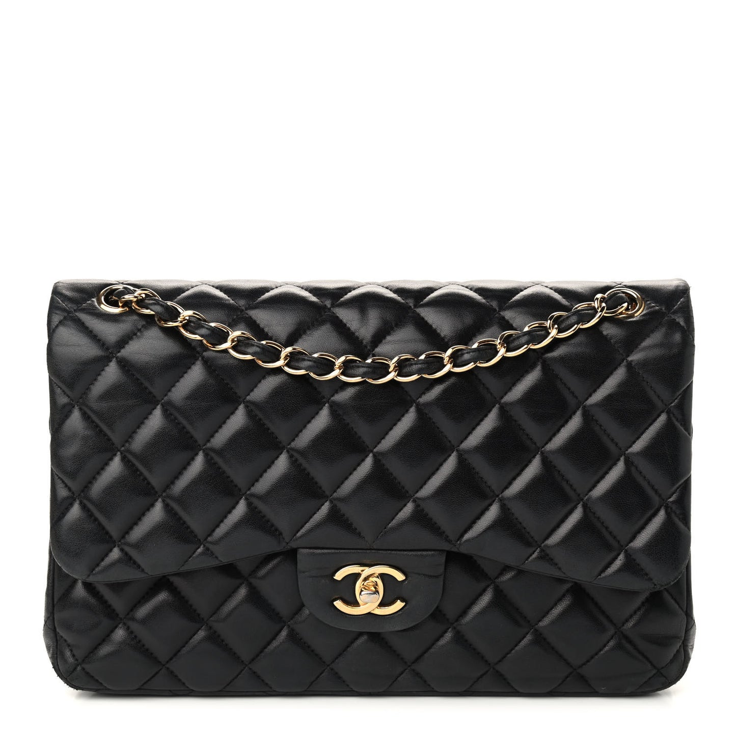 Lambskin Quilted Jumbo Double Flap Black