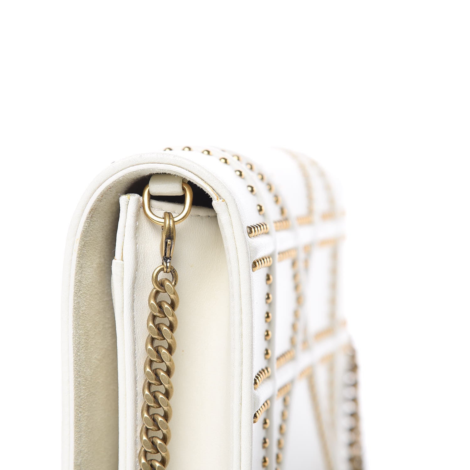 Christian Dior Calfskin Studded Diorama Wallet on Chain Pouch Off White 11 of 12