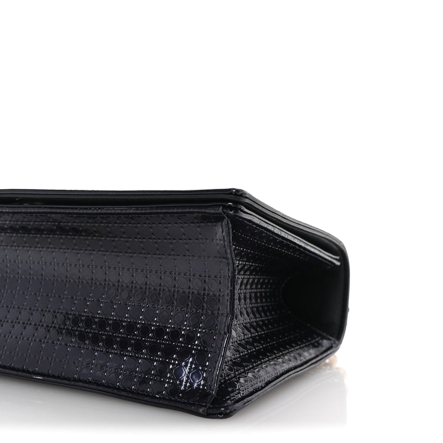 Metallic Patent Micro-Cannage Medium Diorama Flap Bag Navy Blue