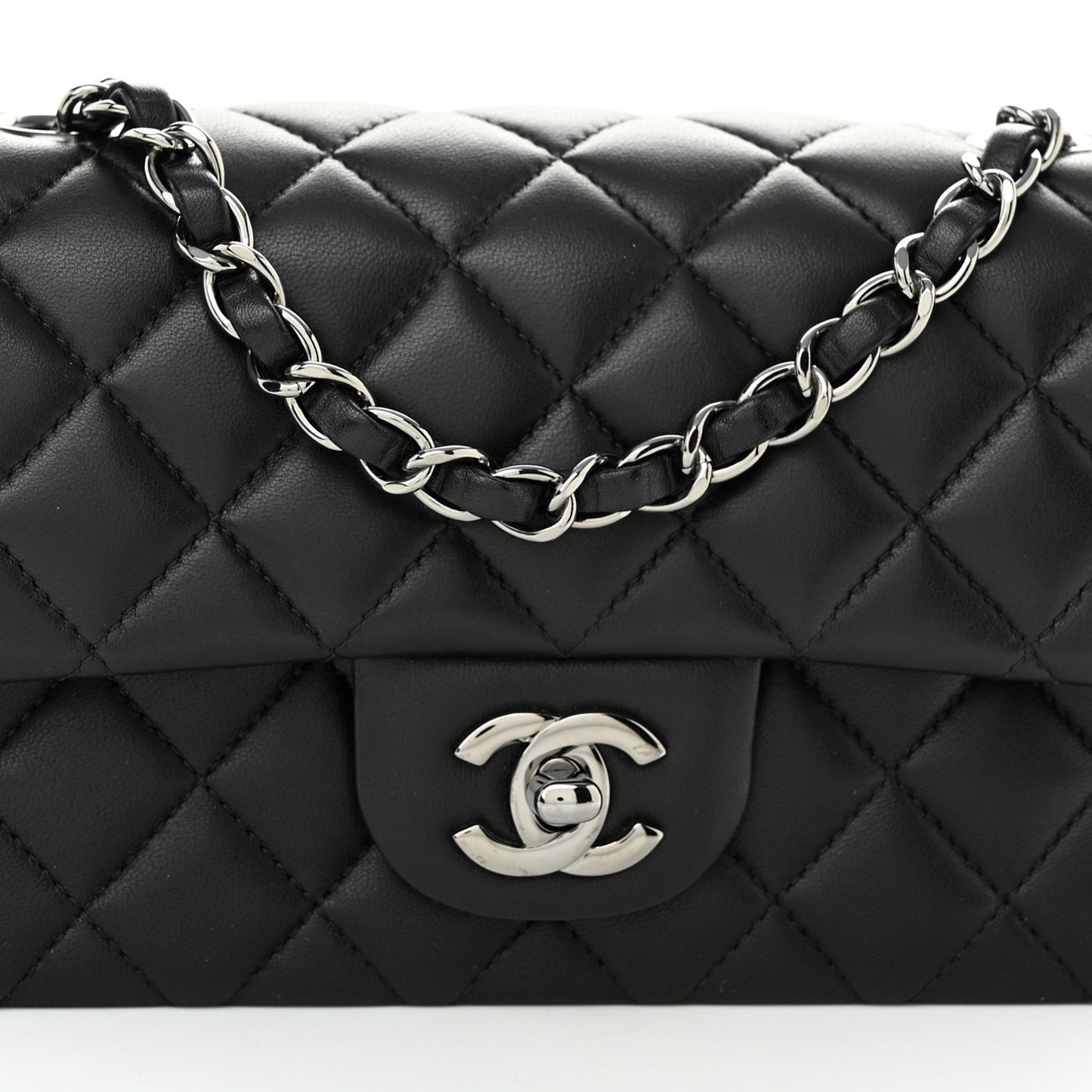 Lambskin Quilted Mini Rectangular Flap Black