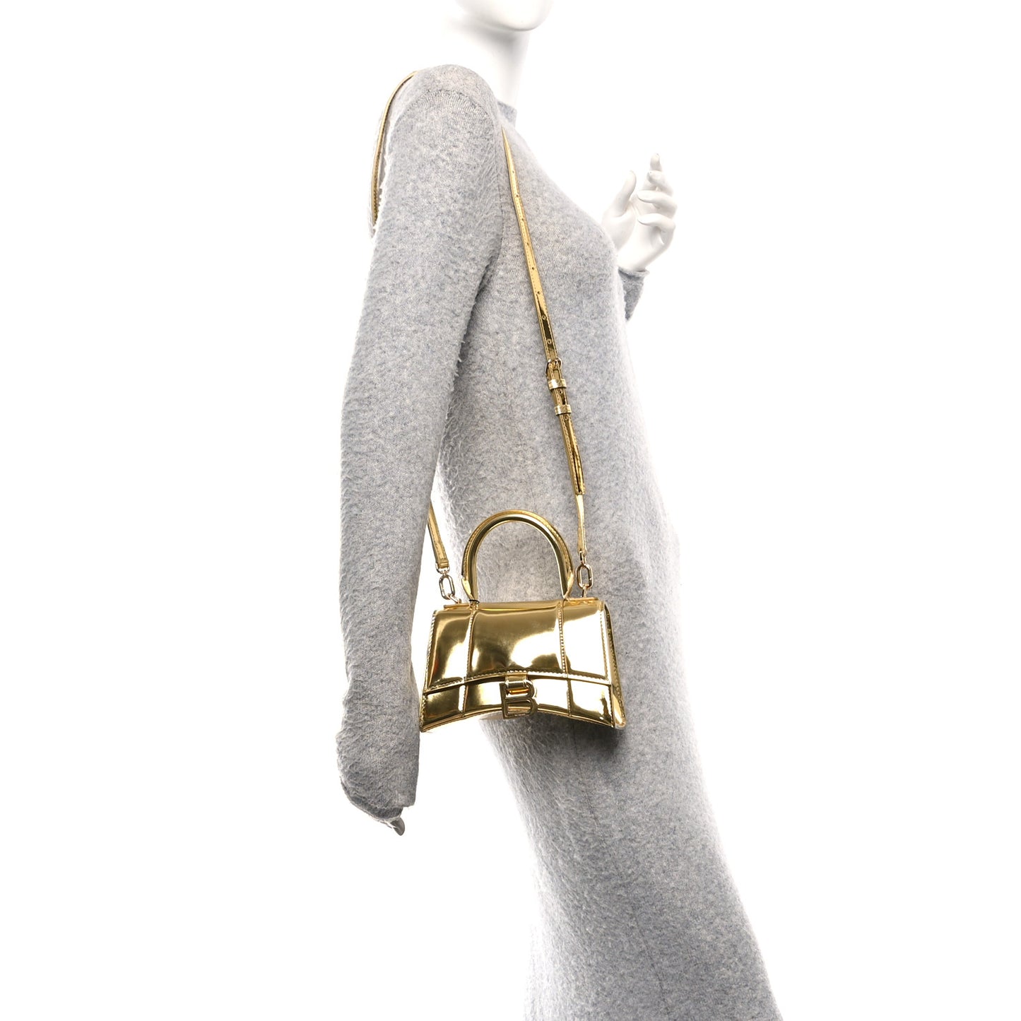 Metallic Calfskin Hourglass Top Handle Bag XS Gold