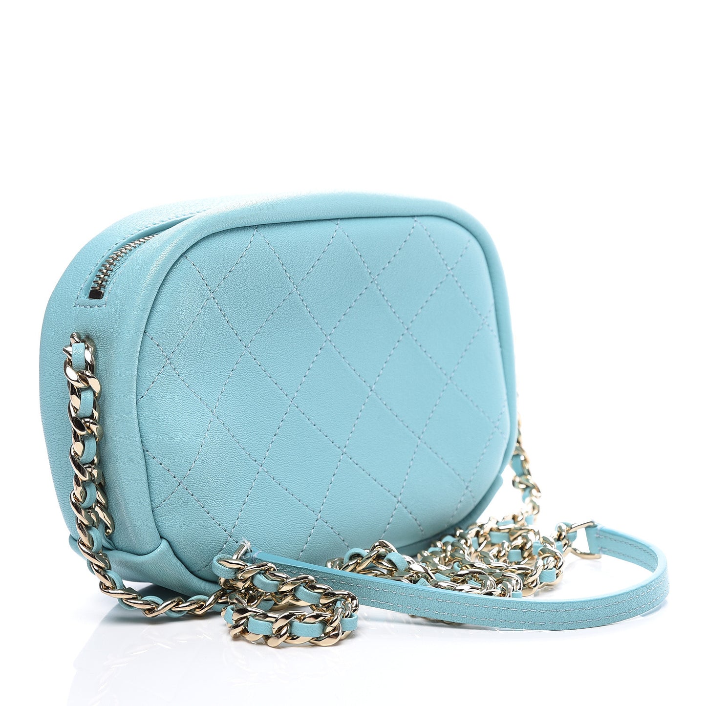 Goatskin Quilted Small Casual Trip Camera Case Light Blue