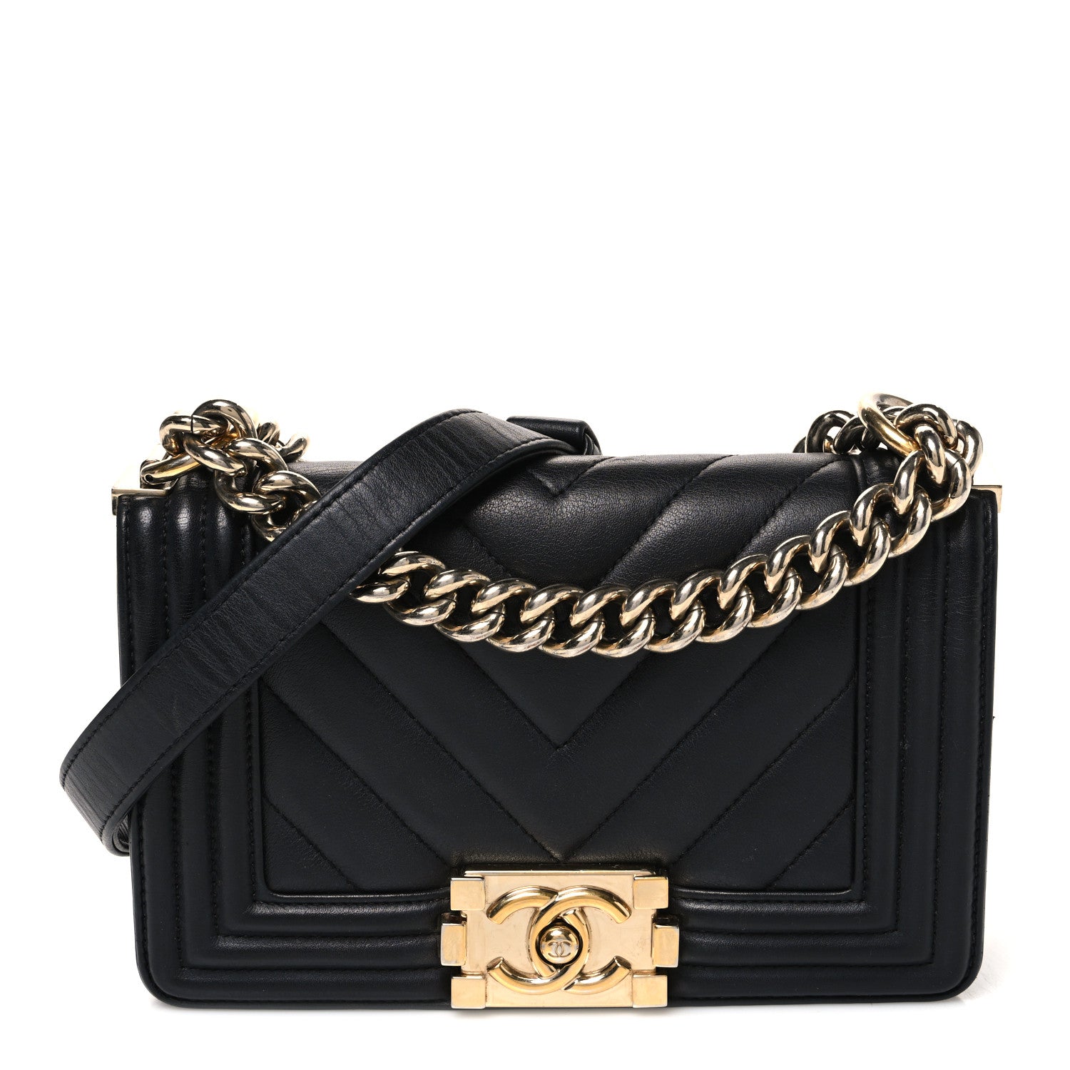 Chanel Calfskin Chevron Quilted Small Boy Flap Black 1 of 11
