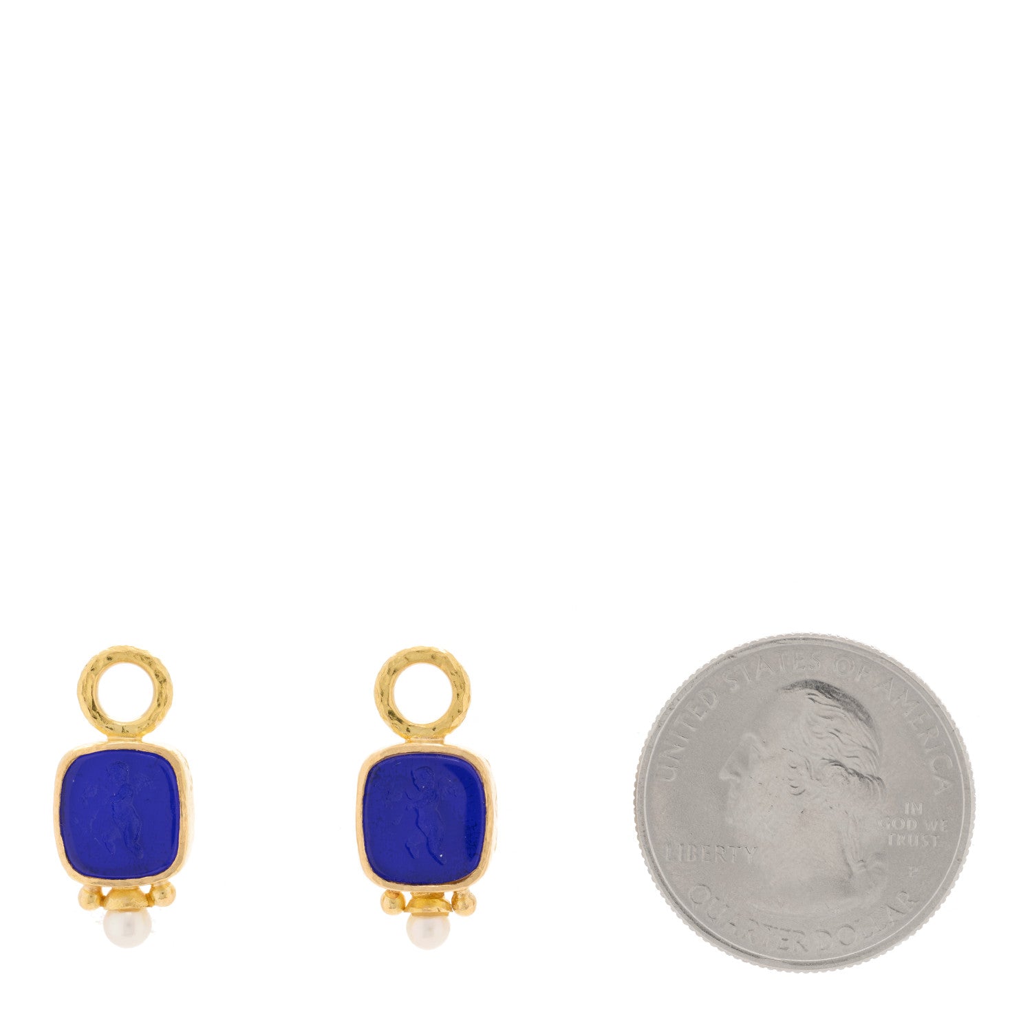 Elizabeth Locke 19K Yellow Gold Venetian Glass Pearl Cupid Intaglio Earring Charms Blue 2 of 3