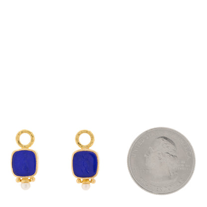 Elizabeth Locke 19K Yellow Gold Venetian Glass Pearl Cupid Intaglio Earring Charms Blue 2 of 3