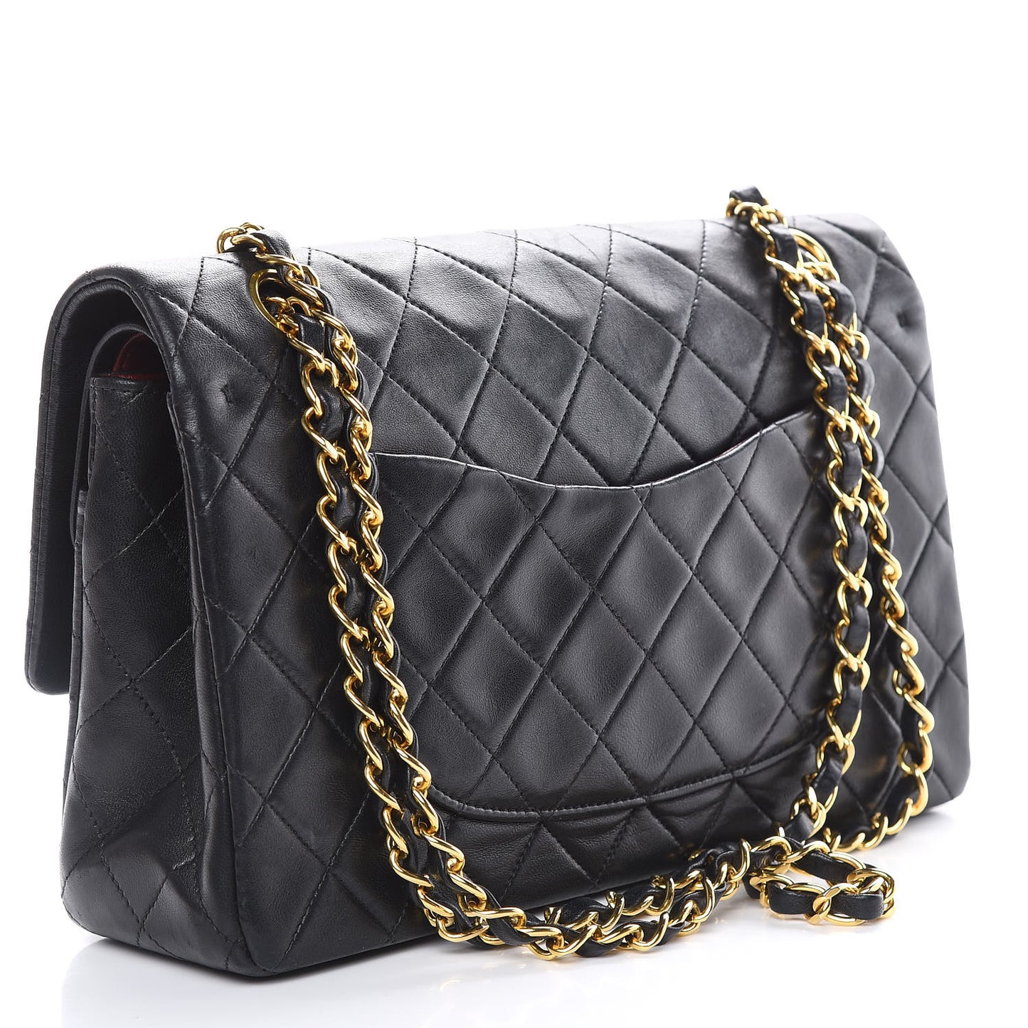 Lambskin Quilted Medium Double Flap Black