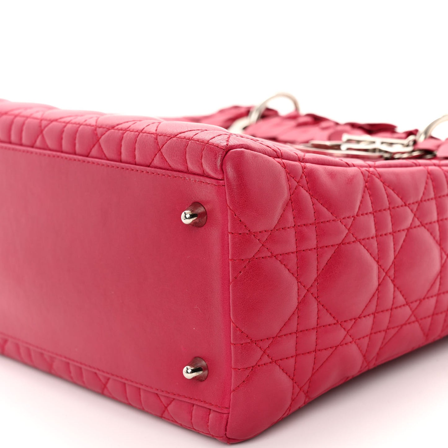 Lambskin Cannage Bow Medium Lady Dior Fuchsia