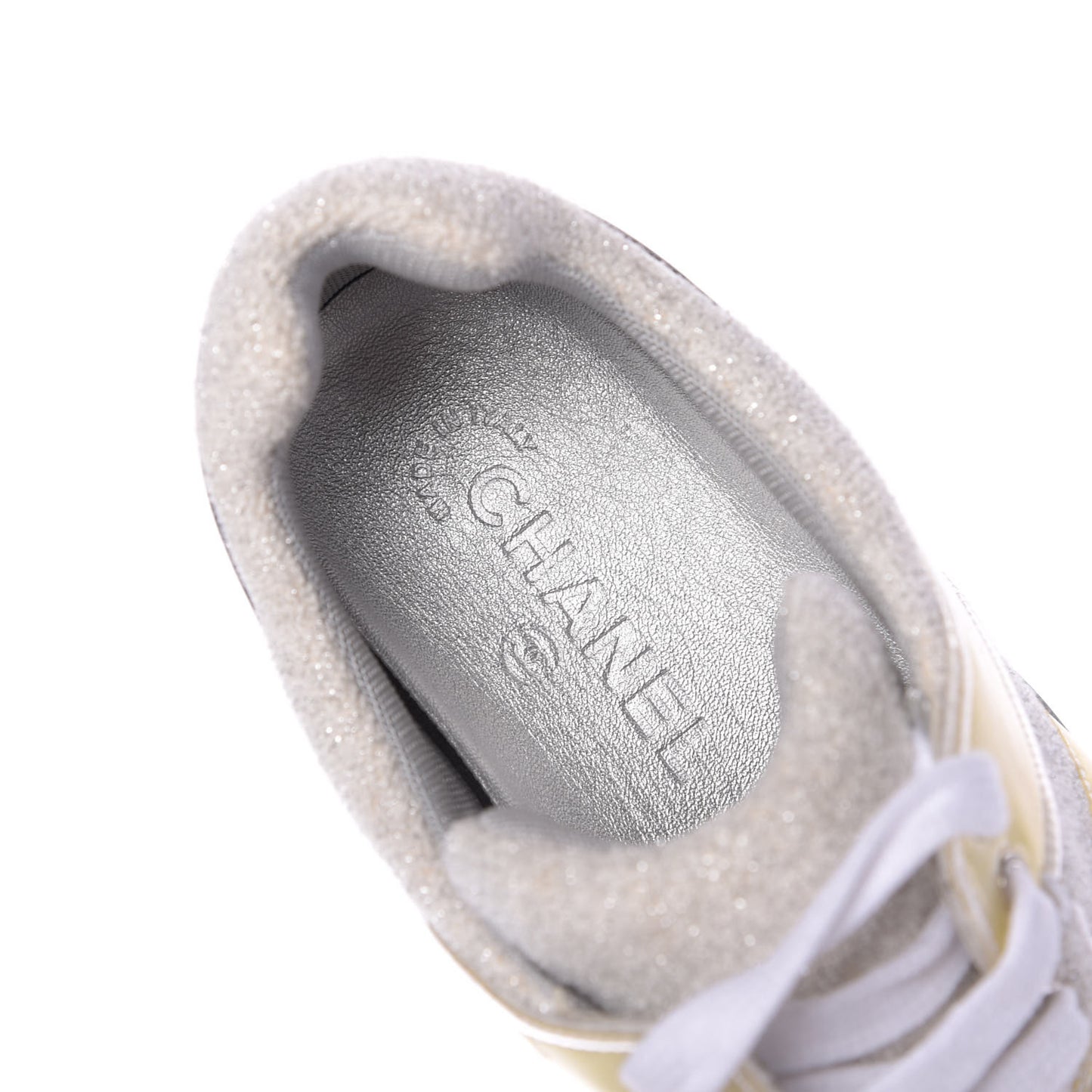 Iridescent Terry Cloth PVC Calfskin Sneakers 44 Silver