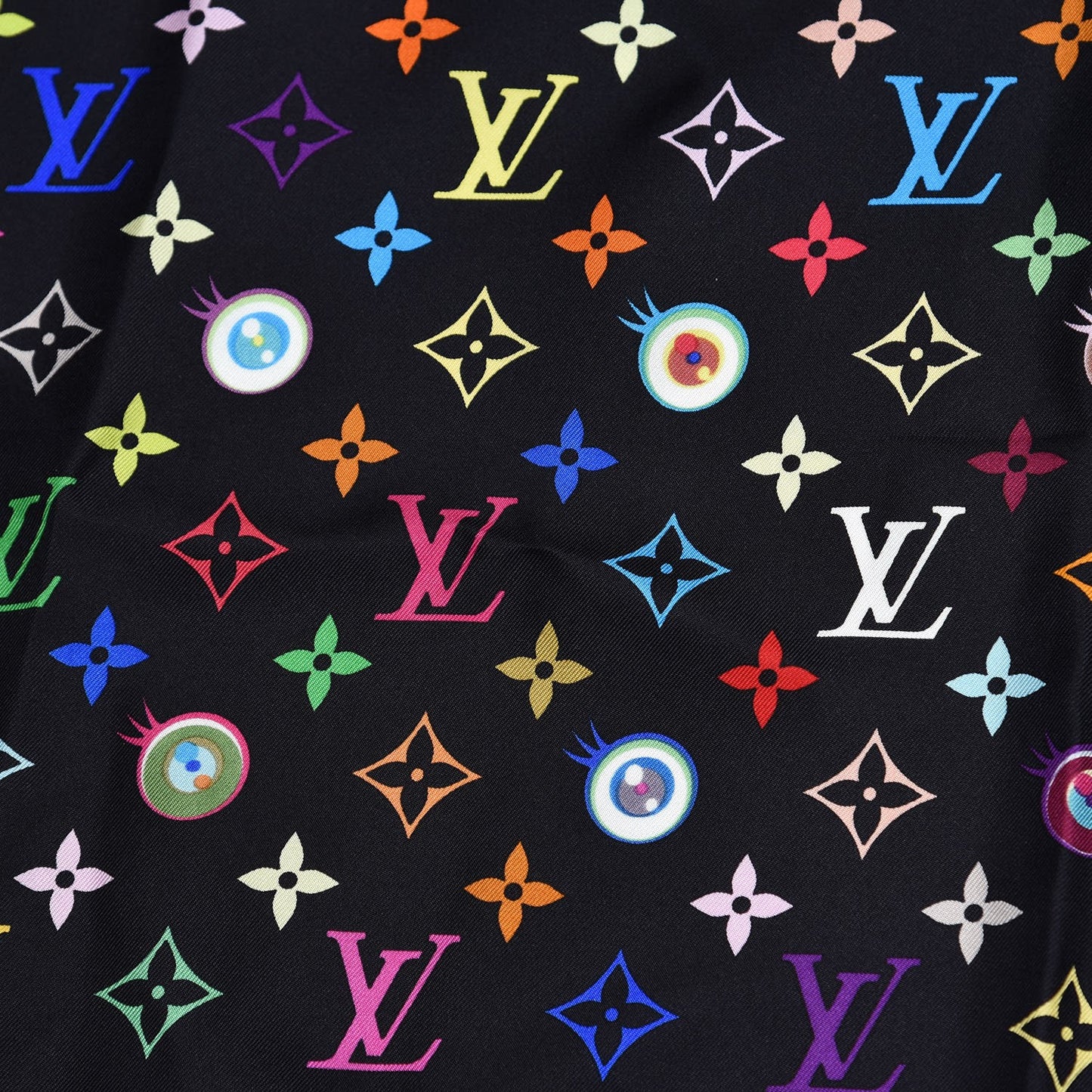 Silk Multicolor Eye Love Scarf Black