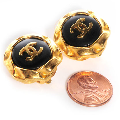 Chanel CC Clip On Earrings Black and Gold 2 of 4