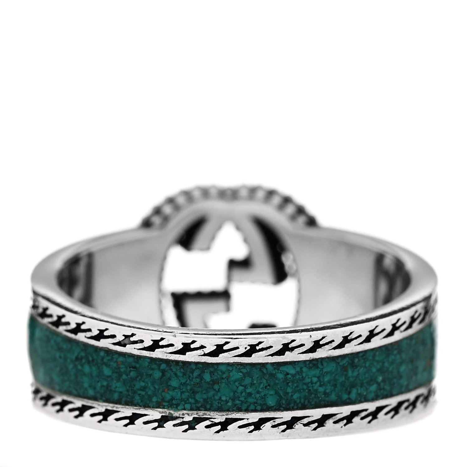 Gucci Sterling Silver Resin Interlocking G Band Ring 64 10.75 Turquoise 3 of 6