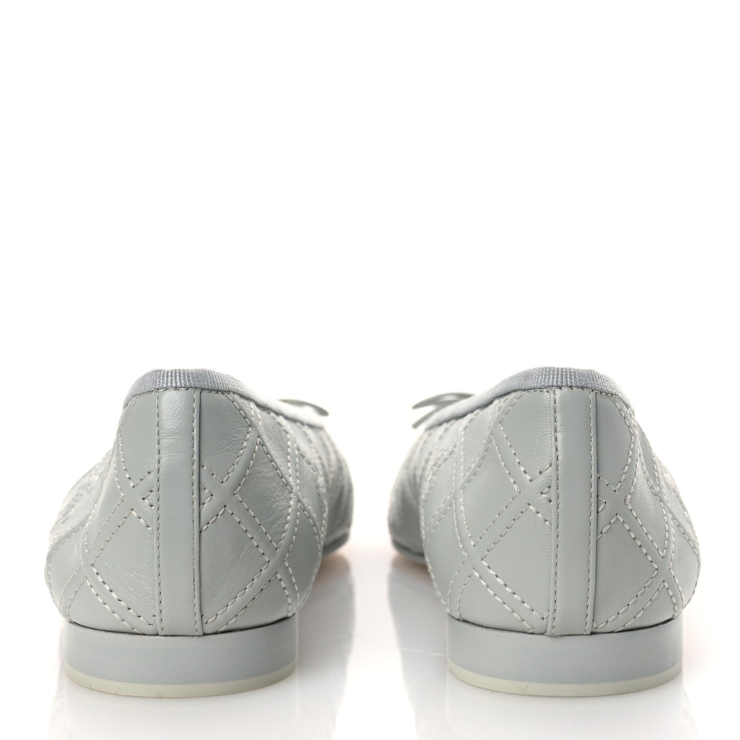 Lambskin Patent Double Stitched CC Cap Toe Ballerina Flats 40.5 Light Blue White