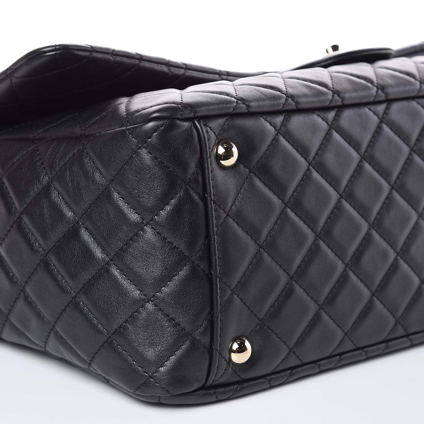 Metallized Calfskin Quilted XXL Travel Flap Bag Black