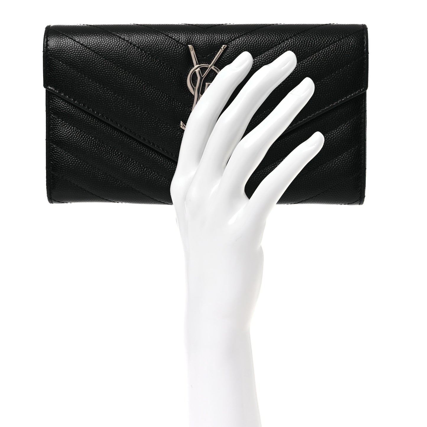 Grain De Poudre Matelasse Chevron Monogram Flap Wallet Black