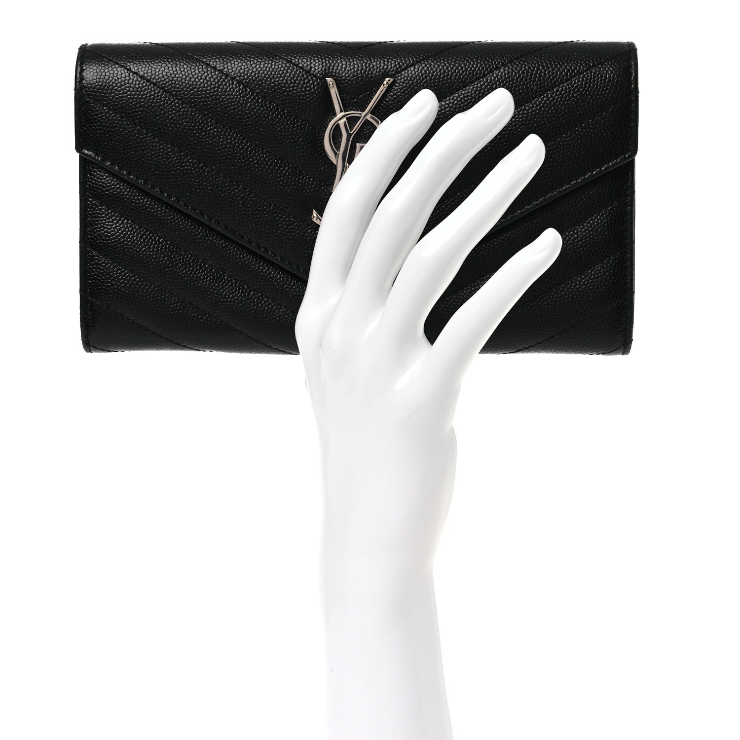 Saint Laurent Grain De Poudre Matelasse Chevron Monogram Flap Wallet Black 2 of 16