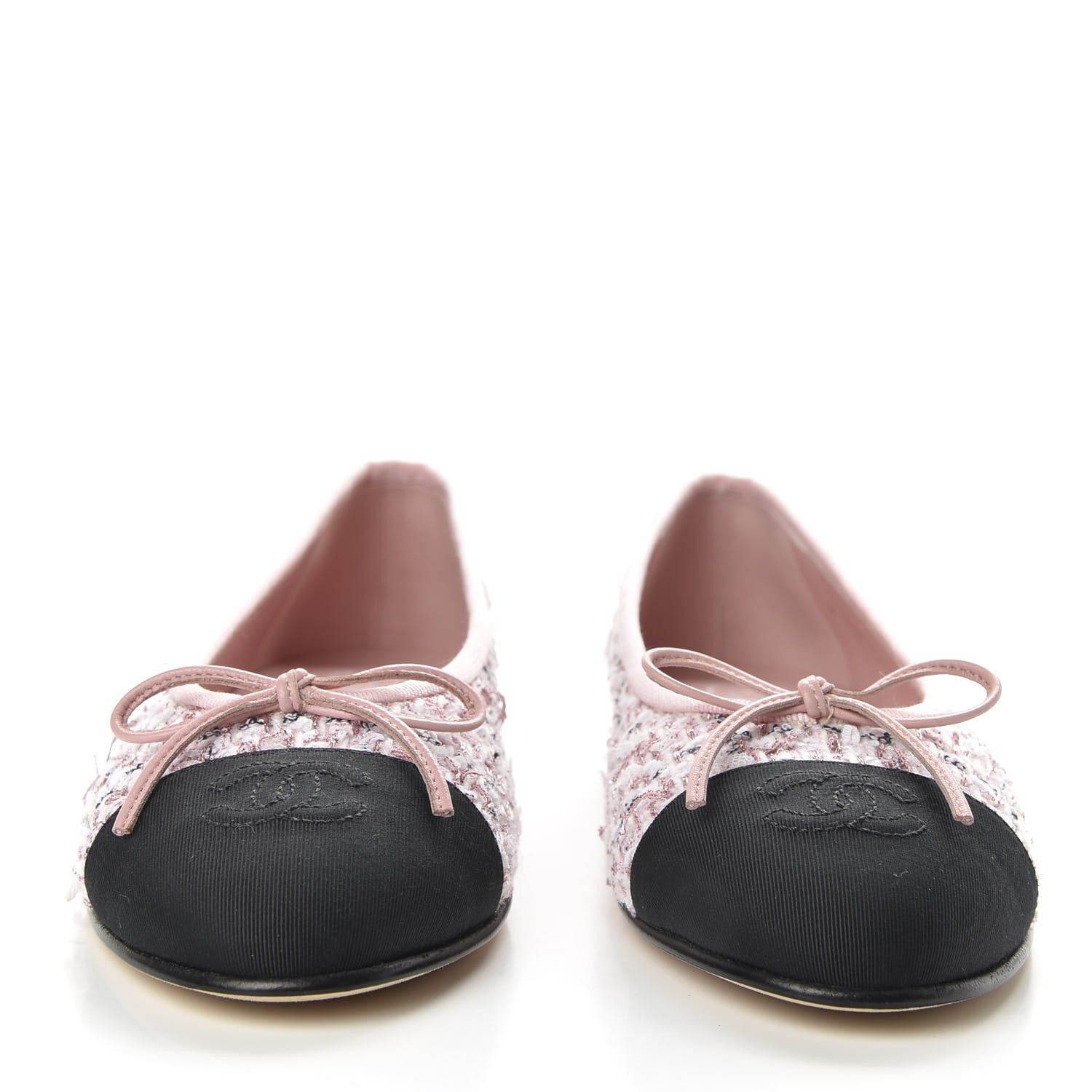 Chanel Tweed Cap Toe Ballerina Flats 37.5 Pink Black 2 of 10