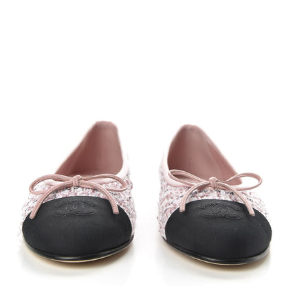 Chanel Tweed Cap Toe Ballerina Flats 37.5 Pink Black 2 of 10